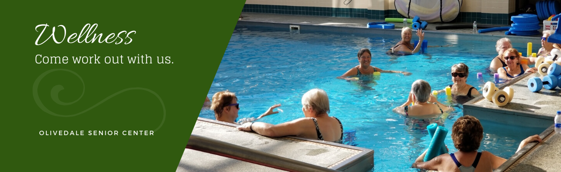 A water exercise class in the warm-water pool